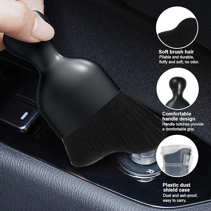 Ziciner 2 PCS Car Detailing Brush, Curved Soft Bristles Auto Removal Dust Collectors, Universal Vehicle Dashboard, Air Conditioner Vents etc Interior Cleaning Tool Accessories (Black)