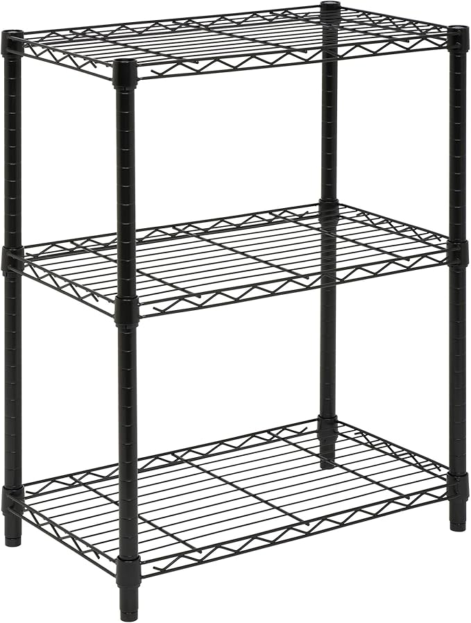 Honey-Can-Do 3-Tier Heavy Duty Adjustable Shelves, Metal Storage Rack With 250-lb Shelf Capacity, Black, 14" W x 24" L x 30" H