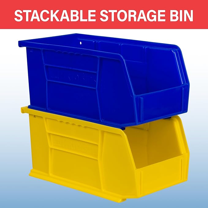 Akro-Mils 30230 AkroBins Plastic Storage Bins, Space-Saving Stackable Bins for Garage, Pantry, Craft Organization, 10.5 "L x 5.5 "W x 5"H, Blue, 12-Pack
