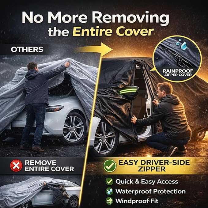 Car Cover Waterproof All Weather for Automobiles, Outdoor Full Exterior Sedan Covers Black(Suggest Car Length from 186"-193")