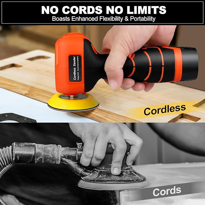 Cordless Sander, 3" Palm Sander with 2Pcs 16.8V 3.0Ah Batteries, 3500RPM Mini Polisher, 30 Accessories Sanders Tool for Sanding/Polishing/Waxing/Cleaning