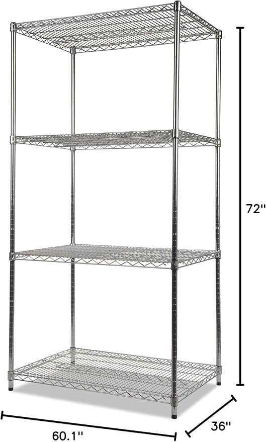 Alera ALE Industrial Heavy Duty Wire Shelving Starter Kit, 4-Shelf, 36w x 24d x 72h, Silver