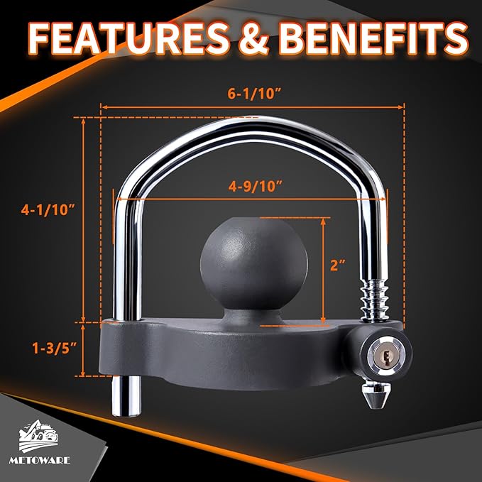 METOWARE Keyed Alike Trailer Lock Set: Universal Trailer Coupler Lock, 2 Dual Bent Pin Trailer Hitch Locks (1/2" & 5/8") and Trailer Tongue Lock - 3-Piece Anti-Theft Towing Security Kit, Grey