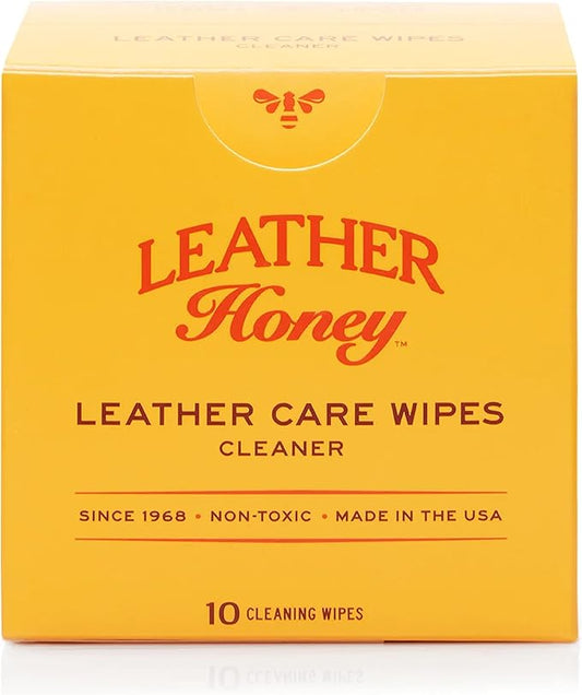 Leather Honey Cleaner Wipes: Clean Leather On-The-Go. 10 Cleaning Wipes for Leather, Faux & Vinyl: Any Color of Couches, Car Seats, Purses, Shoes & Bags. Made in the USA, Non-toxic & Ready-to-Use