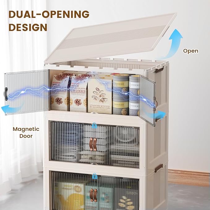 SAILUN 127Gal/508Qt Extra Large Stackable Storage Bins Folding Collapsible Storage Bins with a Lid, Closet Organizers Blush White 28" W x 17" D x 61" H