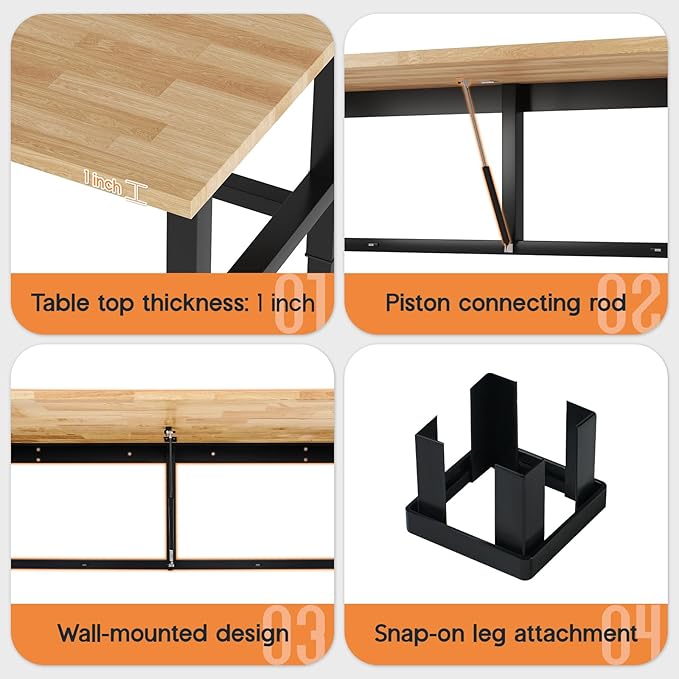 SPECRAFT 72x24 Folding Workbench with Wall-Mounted Tool Rack, Adjustable Foldable Workbench with Power Outlets & Hooks, 2330 LBS Capacity, 30.7"-40" Height for Garage, Workshop, Office