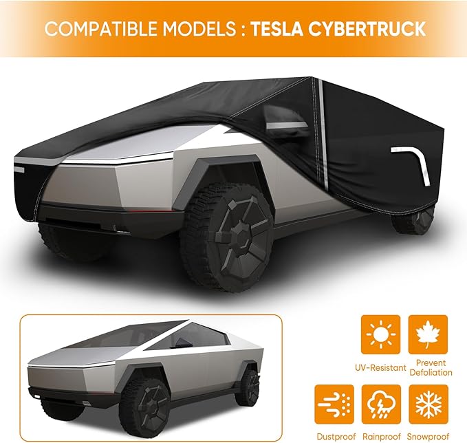 NOVSIGHT Car Cover for Cybertruck - Waterproof All Weather Full Car Covers with Zipper Door,Heavy Duty Outdoor Indoor Car Cover Custom for Tesla Cybertruck Rain Sun Snow Dust Protection