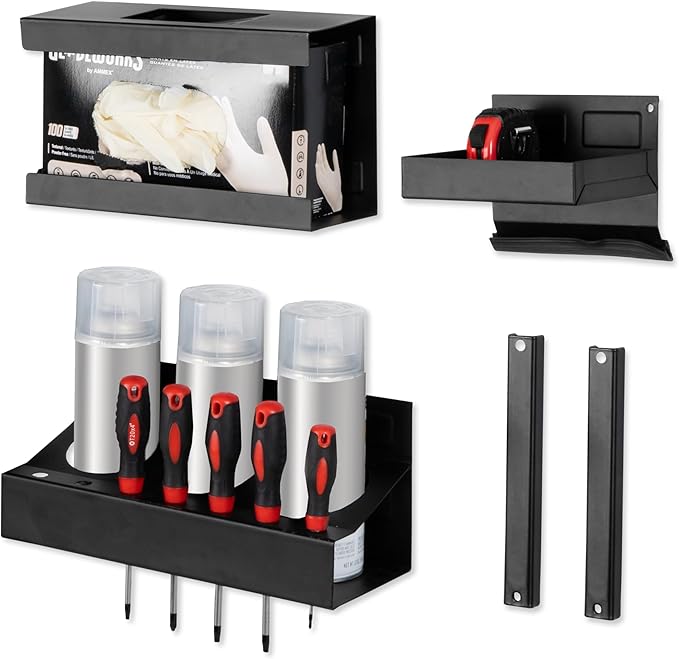 Iron Forge Tools Mechanics 5 Piece Magnetic Tool Box Accessories - Metal Organizer Wall Mount for Enclosed Utility Trailer & Garage Organization