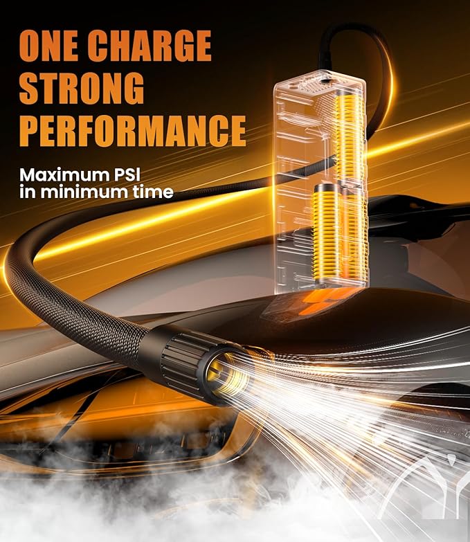 Tire Inflator Portable Air Compressor: 150PSI Rechargeable Air Pump with Digital Pressure Gauge, LED Light and Auto Shut-Off - Fast Inflation for Car, Motorcycle, Bike, and Ball - Black