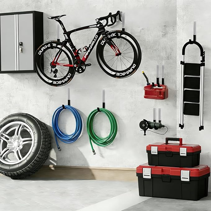 GeeWatom Heavy Duty Steel Garage Hooks,Garage Storage Utility Hooks,Anti-Slip Garage Hooks,Garage Garden Tool Organizer,Steel Wall Mount Hooks, Garden Hose Hanger, Black J Hooks (Large-6PC)