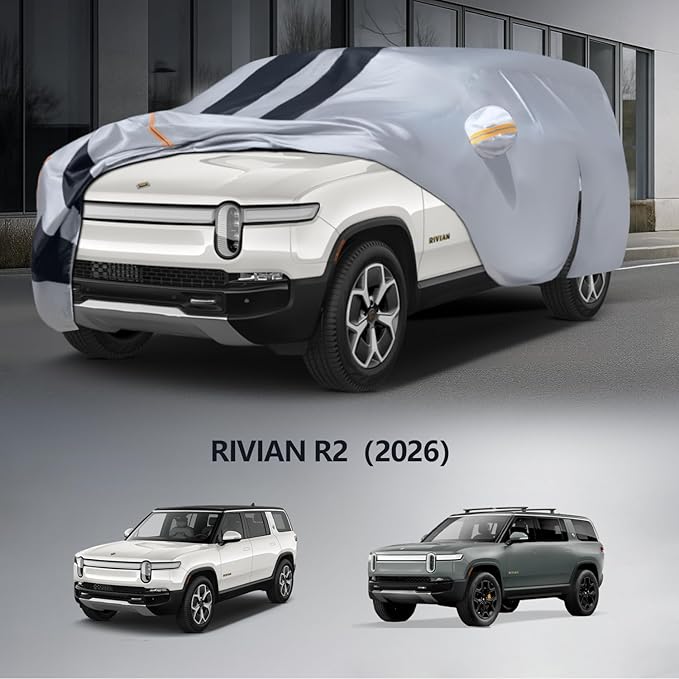 Multi-Layer Car Cover Custom Fit for Rivian R1S(2025-2026), 100% Waterproof All Weather for Automobiles, Gift with Towel, Heavy Duty Car Covers for Rain Sun UV Protection with Door Zipper