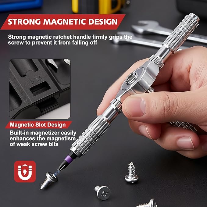 40 in 1 Magnetic Ratchet Screwdriver Set, S2 Steel Multi Bit Repair Tool Kit with Detachable Ratcheting Handle, Portable Compact Case for Furniture Assembly, Computer, Bicycle & DIY