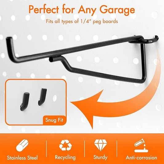 2 Pack Pegboard Shelves with Brackets, Peg Shelf Board with Hooks Fits 1/8" 1/4" Pegs Slots, Peg Board Organizer Accessories Various Tools Storage Arrange System for Garage Craft Workshop Workbench