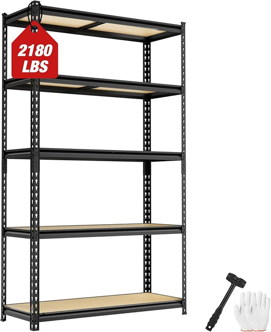 WORKPRO 2180LBS Garage Shelving Unit, Heavy Duty 5-Tier Adjustable Storage Shelf, Shelving Units and Storage for Kitchen, Basement or Pantry, 35.4”Wx11.8”Dx72”H, Black