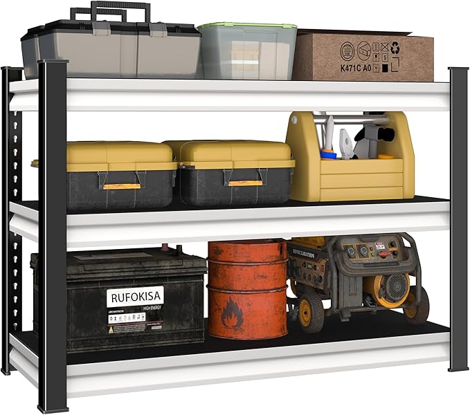 40" W Garage Shelving Heavy Duty,1500LBS Loads Adjustable Garage Storage Shelves,3-Tier Metal Storage Racks and Shelving Units,Utility Rack Shelves,40" W x 18" D x 36" H,White