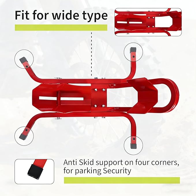 1800 Lb Capacity Heavy Duty Motorcycle Wheel Chock – Dirt Bike Wheel Chocks Adjustable 16"-21" Tire Fit for Cruisers, Dirt Bikes & ATVs, Rust-Resistant Steel Trailer & Garage Mount,Red