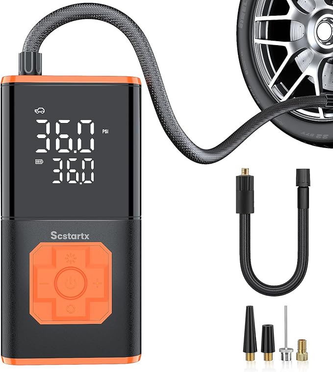 Car Tire Inflator Portable Air Compressor, 150 PSI Cordless Mini Bike Tire Pump Rechargeable 12 Volt, Electric Air Pump for Auto, Motorcycle, Bicycle, Balls with Digital Pressure Gauge and LED Light