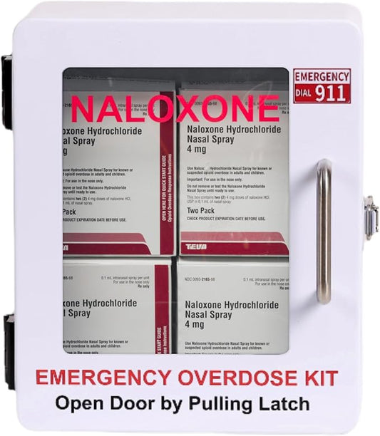 Outdoor Naloxone Overdose Emergency Kit Cabinet - 100% Waterproof - Wall Mounts (No Alarm or Lock, White)
