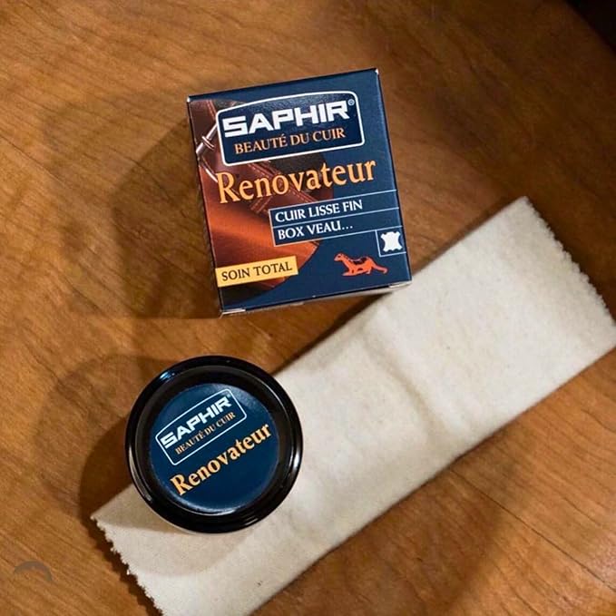 Saphir Beauté du Cuir Renovateur - Cleans, Nourishes, Protects and Shines - with Chamois Cleaning Cloth - 50mL
