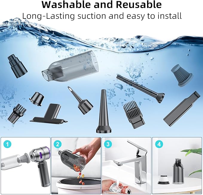 Car Vacuum Cleaner High Power - 22000PA Portable Car Vacuums 4 in 1 Compressed Air Duster & Blower Hand Held Vacuum Cordless with Brushless Motor for Cars Home Office Camping Ideal Gifts for Men women
