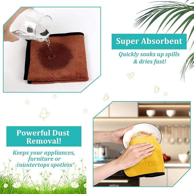 Microfiber Cleaning Cloth Set - 12 Pack Microfiber Towel 12"x12" with Printed Use Labels, Color-Coded Dish Rags Cleaning Towels, Reusable Rags for House, Kitchen, Car, Bathroom, Outdoor