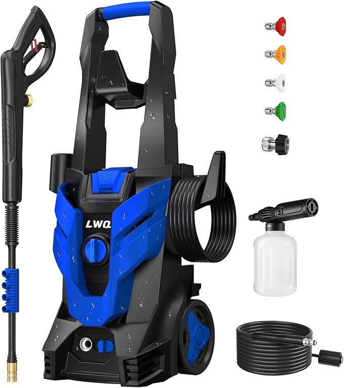 Pressure Washer, Power Washer with 4 Quick Connect Nozzles 1 Foam Cannon, High Pressure Cleaning Machine for Cars/Fences/Driveways/Patios/Farms/Home Cleaning