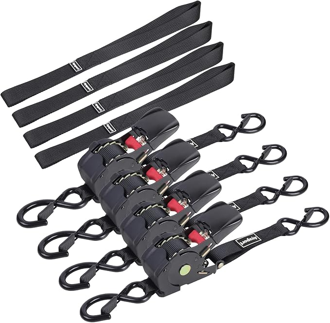 Ayaport Retractable Ratchet Straps 1in x 12.5ft – Heavy Duty 1200lbs Break Strength Ratchet Straps Self Retractable Tie Down with S Hooks for Motorcycles, Dirt Bikes, Atvs, Trucks, Cargo, Trailers