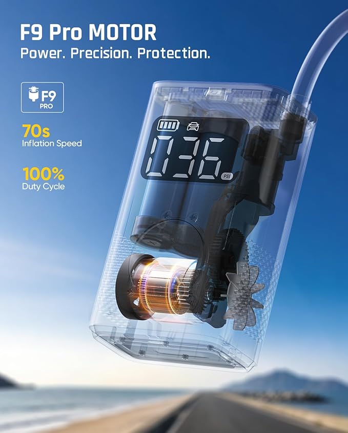 Fanttik X9 Pro Portable Tire Inflator for Compact Car, 1Min Fast Inflate Electric Bike Pump with Digital Tire Pressure Gauge, 150PSI Air Compressor for Electric Bikes, Motorcycle, Ball