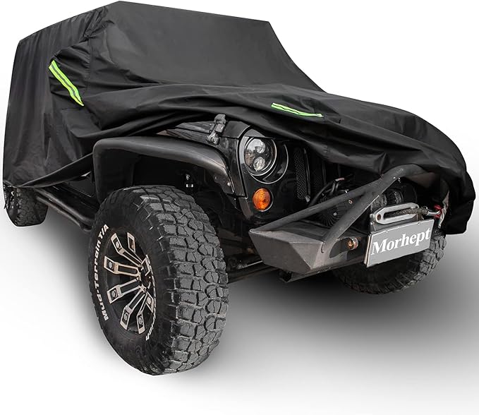 Waterproof Cover for Jeep Wrangler JK JL CJ YJ TJ 4 Door 1987-2026 Outdoor Sun Rain Wind Snow Protection Dustproof Covers with Driver Door Zipper Black
