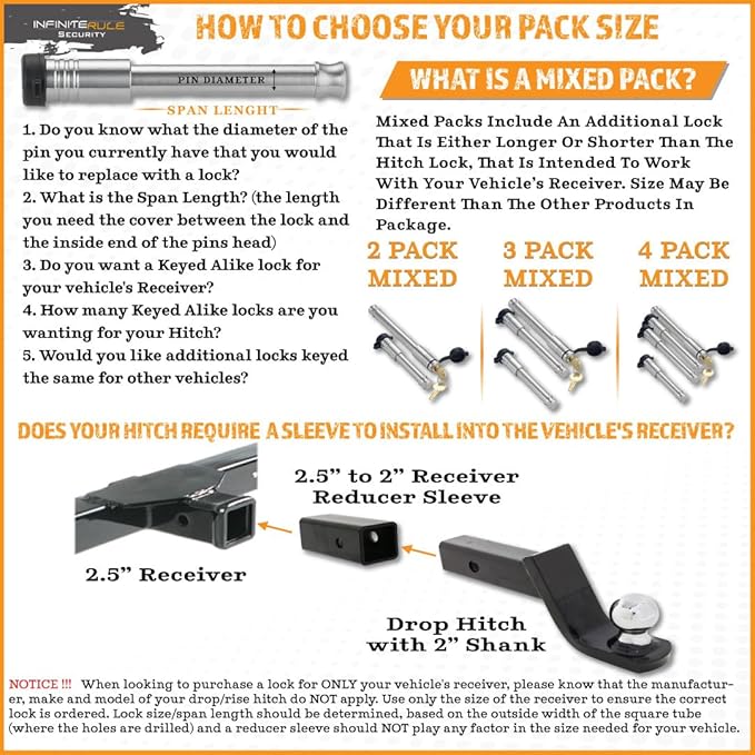 61476 | 2 Pack, Keyed Alike, Hitch Locks for Gen-Y Hitch 21K LB Mega Duty Series - Fits Adjustable Ball Mount Only - Does NOT FIT Vehicle Receiver