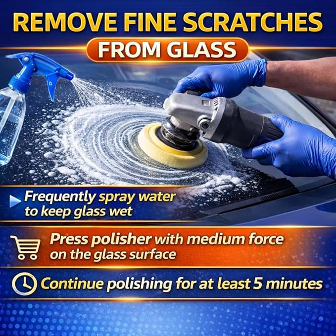 200ml Cerium Oxide Glass Polishing Liquid – Deep Cleaning Glass & Removes Wiper Marks, Swirls, Water Spots & Windshield Cleaner （Shake vigorously for 5 sec. Machine Polish 10 min.）