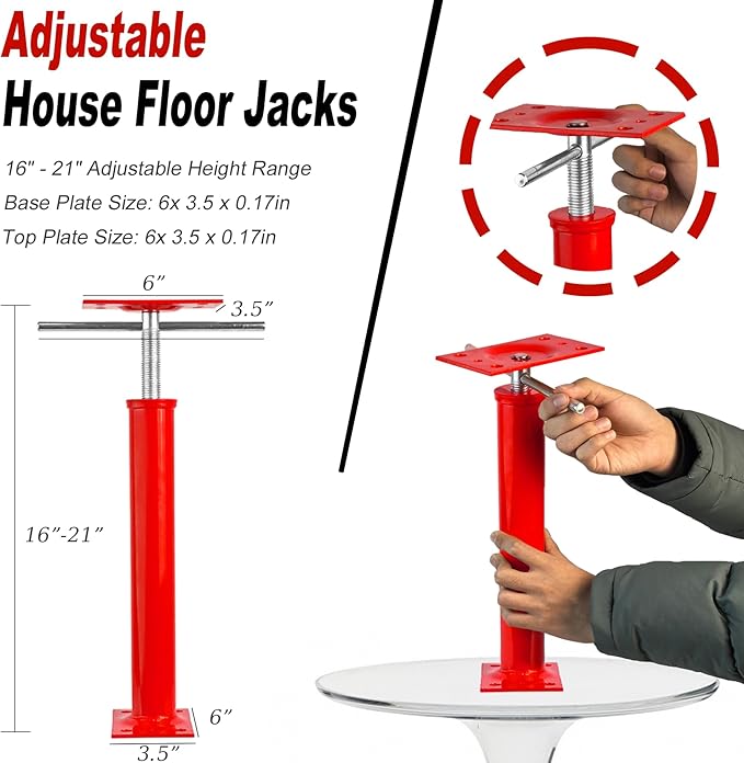16"-21" Adjustable House Jack | 5-Ton Heavy Duty Floor Basement Jacks | House Floor Jacks Post for Beam Support, Crawl Space Shoring, Foundation Leveling & Structural Repair | Support Pole