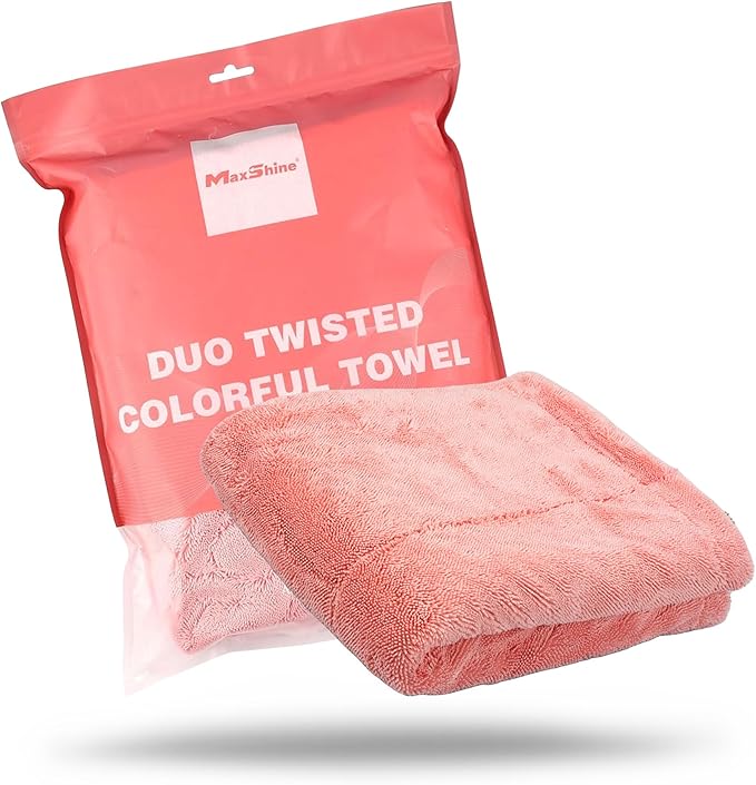 Maxshine 24" x 36" Universal Pink Car Drying Towel – 1200 GSM Rinse-Free Double-Sided Microfiber – Plush, Super Absorbent Towel for Car Wash & Detailing