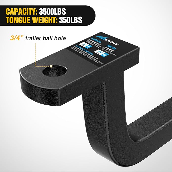 Nilight Trailer Hitch Ball Mount with 1/2" Hitch Pin Clip Fits 1-1/4 Inch Receiver 3,500 lbs 3/4 Inch Hole 5 Inch Rise,