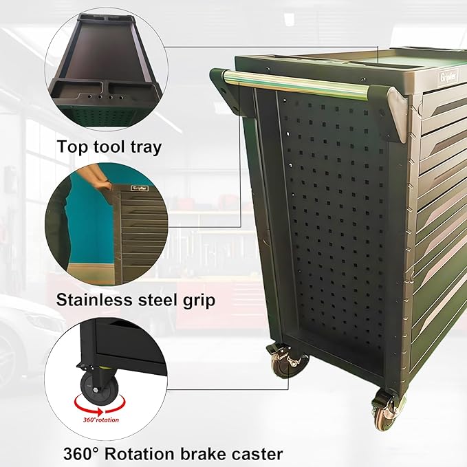 7-Drawer Rolling Tool Chest,34.2W x 18.1D x 37.4H inches,Tool Storage Cabinet with Brake Wheels,Lock & Key for Garage, Warehouse,Repair Shop,Workshop