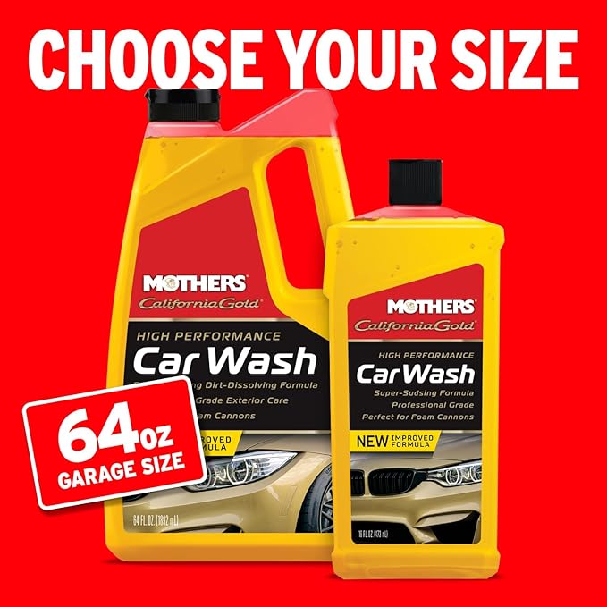 Mothers California Gold High Performance Car Wash, 64 oz. — pH Balanced, Eco-Friendly, Super-Sudsy, Foam Cannon, Safely Cleans Without Stripping Wax, Sealant or Coating, Removes Dirt & Grime (05664)