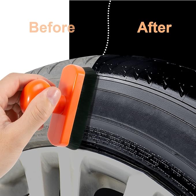 UNIMEIX Tire Shine Applicator Brush Large Vegan Tire Shine Brush with Storage Stand for Vehicles Tire Shine Polish Wax and Car Wash (Orange)