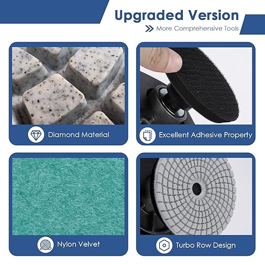 Diamond Polishing/Sanding Pads Wet/Dry 50-10000 Grit for Marble, Countertop, Quartz, Tile, Granite, Concrete, Stone - for Drill Grinder Polishers (5 INCH)