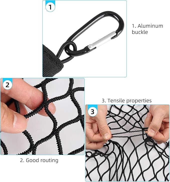 Highly Elastic Truck Bed Cargo Net - 4'x4' Stretches to 7'x7' | Heavy Duty Black Polyester Mesh with 8 Snap Hooks | Secure Your Load in Pickup, SUV, Trailer
