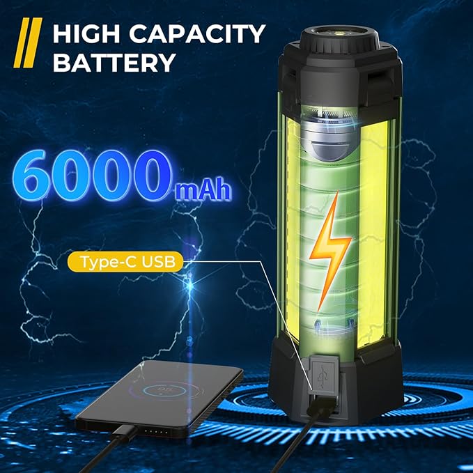 Rechargeable Work Light with Stand, Outdoor LED Cordless Camping Light with Portable Telescopic Bracket, 3.7 Ft Tall 6AH Battery, 2000 Lumen Construction Lights with Carrying Bag Green Medium