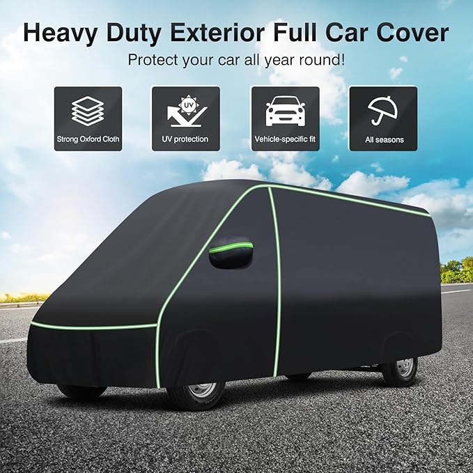 Car Cover for Ram ProMaster 2014-2025 2026 All Weather Van 4-Door Car Covers, Outdoor UV Protection Waterproof Full Car Cover for ProMaster Accessories with Zipper & Reflective Safety Strips