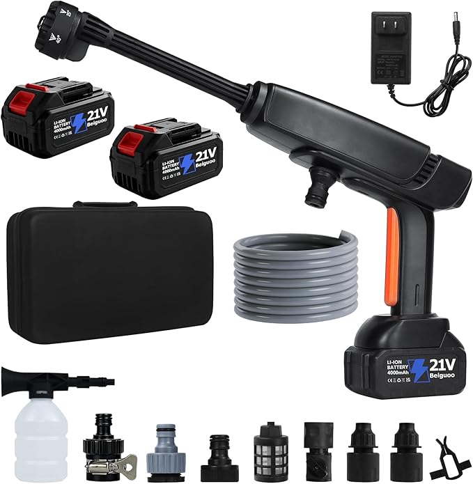 Cordless Pressure Washer Battery Powered, Cordless Power Washer, 1450 PSI Portable Handheld Power Washer with Brushless Motor, 6-in-1 Nozzel, 2pcs 4.0Ah Battery Pressure Washer for Car, Home