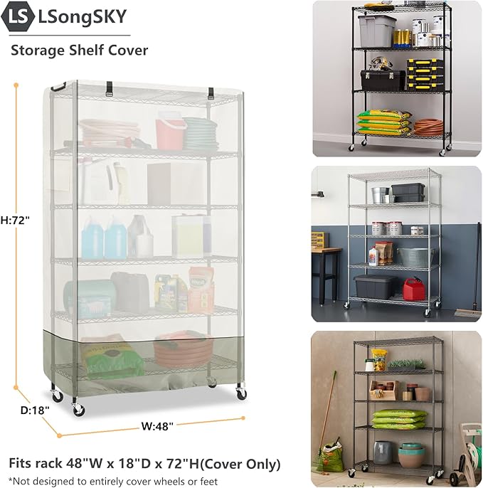 Shelf Cover Waterproof,Shelf Covers for Wire Shelving,Waterproof &Dustproof Heavy Duty Storage Shelves Cover,Keep Garage,Closet,Kitchen,Yard Neat,Fits Racks 48" W x 18" D x 72" H,Beige