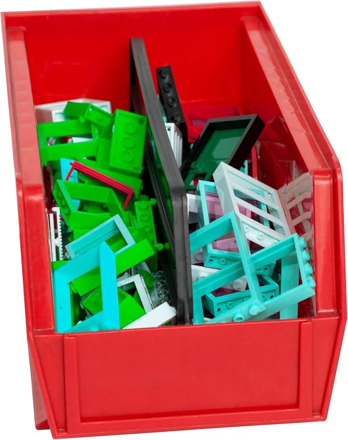 Akro-Mils 30230 AkroBins Plastic Storage Bins, Space-Saving Stackable Bins for Garage, Pantry, Craft Organization, 11" x 5" x 5", Red, 12-Pack
