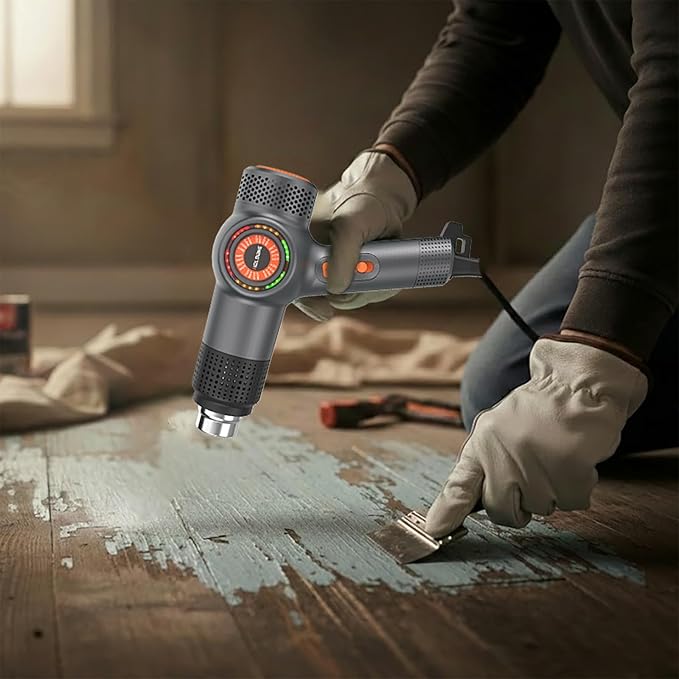 Heat Gun Fast Heating 1800W 122℉-1202℉ LED 3-color light to display temperature Shrink wrap heat gun with 4 Nozzles for Soften,Car film,Drying