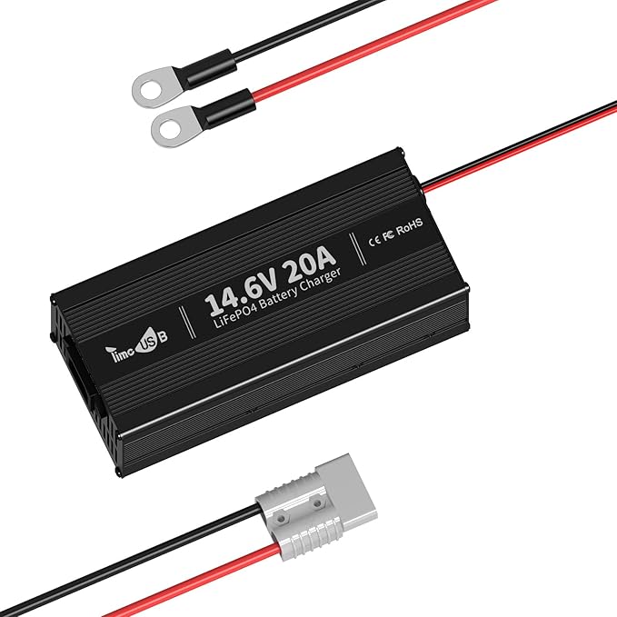 Timeusb 12V 20A LiFePO4 Battery Charger, 14.6V AC-DC Lithium Battery Smart Fast Charger with Anderson Connector LED Indicator for Lithium LiFePO4 Deep Cycle Batteries in Boats, RVs (12V 20A)