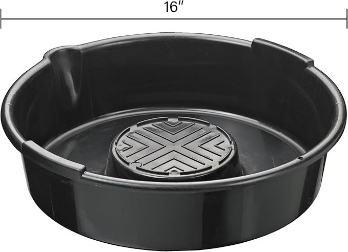 Scepter AM03896 8.4 Quart Round Oil Drain Pan for Engine Oil, and Other Automotive Fluids Including Anti-Freeze, Transmission Fluid and More, 15.87-Inch x 16.51-Inch x 4.2-Inch, Black (Pack of 2)