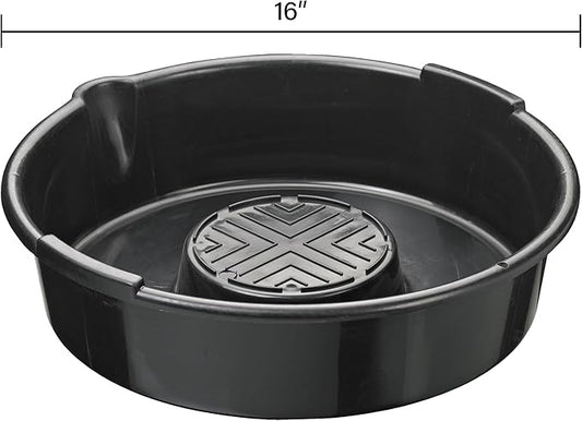 Scepter AM03896 8.4 Quart Round Oil Drain Pan for Engine Oil, and Other Automotive Fluids Including Anti-Freeze, Transmission Fluid and More, 15.87-Inch x 16.51-Inch x 4.2-Inch, Black (Pack of 2)