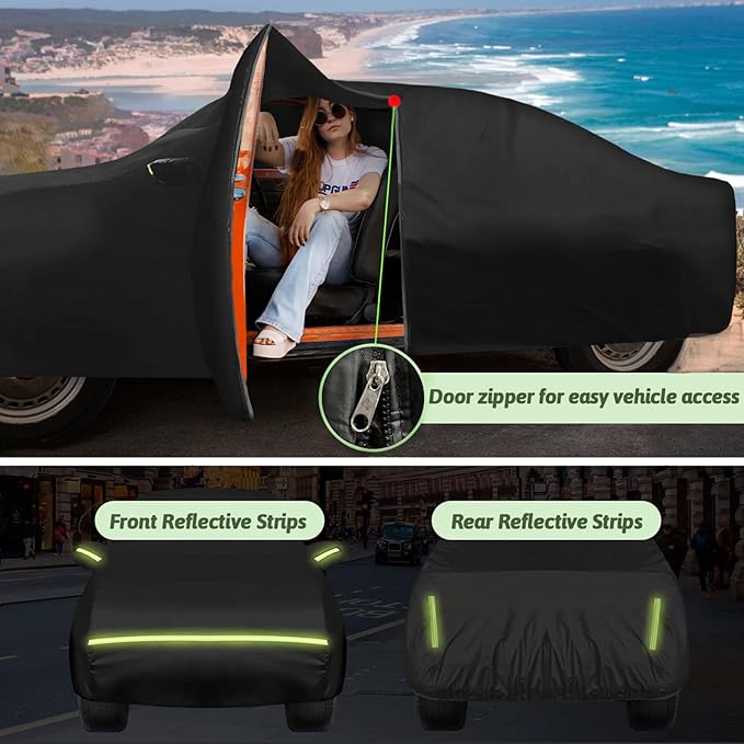 Car Cover for 1997-2004 Corvette C5, 6 Layers 210T Sun Rain UV Dust Snow Protection Outdoor Car Cover with Zipper Door and Windproof Straps for Chevy Corvette C5-Black