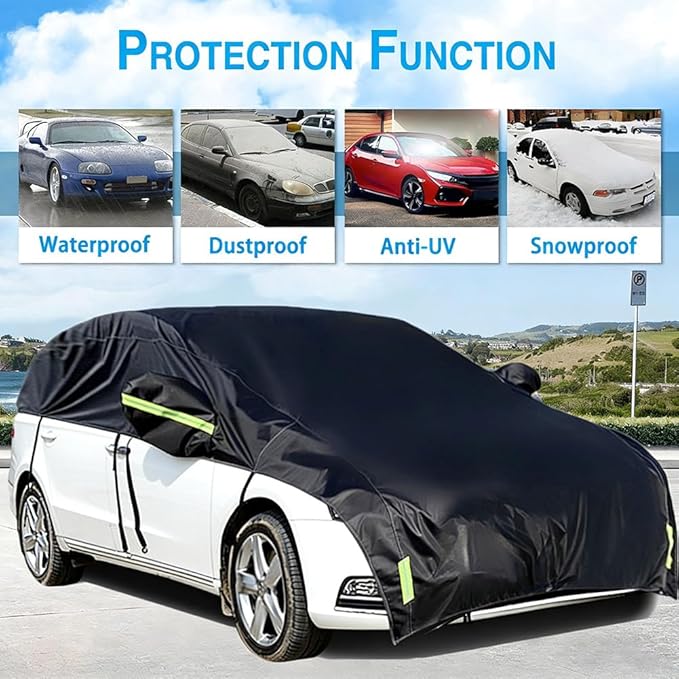 Half Car Cover All Weather Car Body Cover for All Season Sunshade Cover Snow Cover Waterproof 420D Oxford Fabric (Fit MPV/SUV)